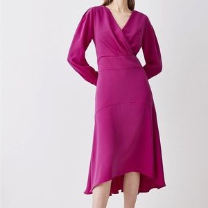 New without tags Karen Millen Soft Tailored Wrap Sleeved High Low Midi Dress